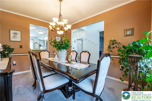 6 Westridge Ct, Middle Smithfield Twp, PA 18302 - dining space with carpet floors, a chandelier, and crown molding