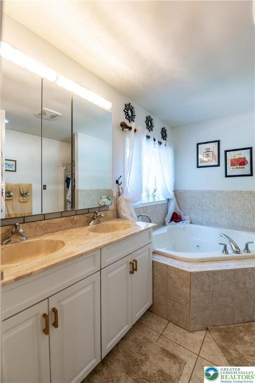 6 Westridge Ct, Middle Smithfield Twp, PA 18302 - full bathroom featuring double vanity, a tub with jets, and tile patterned flooring