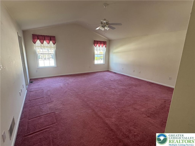 2509 Somerset Rd, Whitehall Twp, PA 18052 - empty room with lofted ceiling, a ceiling fan, and carpet flooring