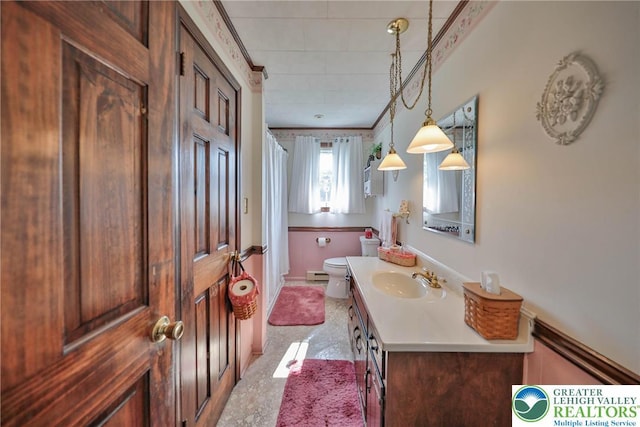 70 Faust N Rd, Pa, PA 19507 - bathroom with vanity, a shower with curtain, and a baseboard radiator