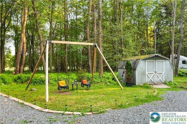 149 Deer Path Ln, Tobyhanna Twp, PA 18346 - view of play area with a shed