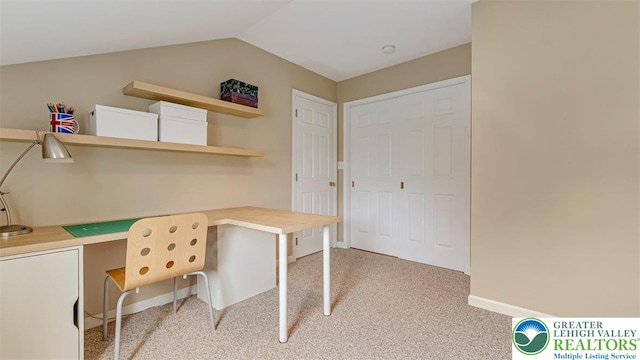 310 Spyglass Hill Rd, Bath Boro, PA 18014 - office space with light colored carpet, lofted ceiling, and built in desk