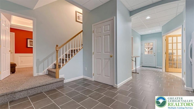 310 Spyglass Hill Rd, Bath Boro, PA 18014 - foyer featuring dark tile patterned floors, stairway, and recessed lighting