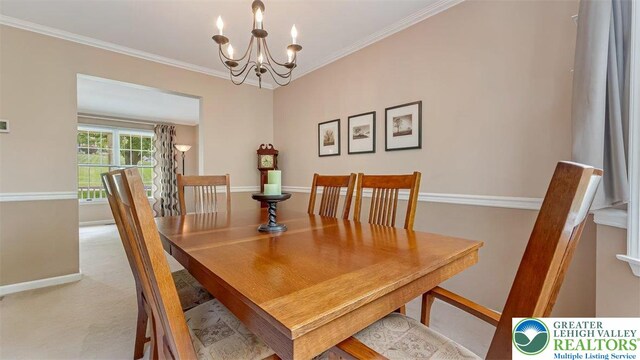 310 Spyglass Hill Rd, Bath Boro, PA 18014 - dining space featuring a chandelier and crown molding