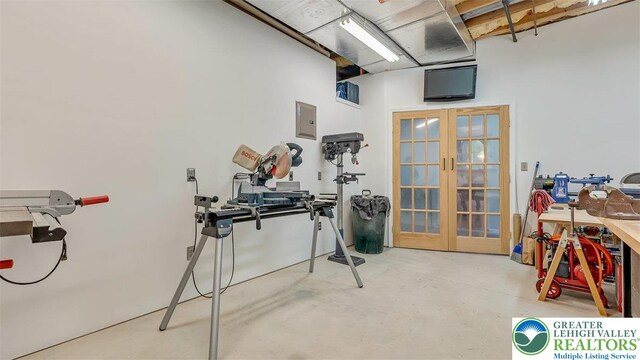 310 Spyglass Hill Rd, Bath Boro, PA 18014 - misc room with french doors, concrete flooring, and electric panel