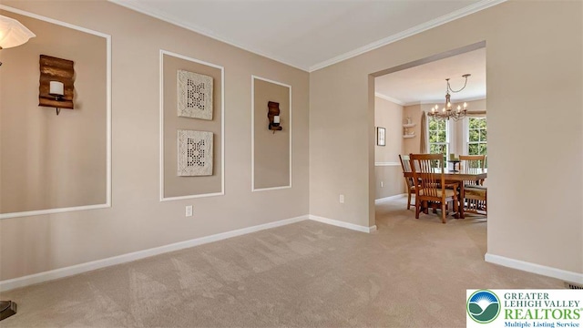 310 Spyglass Hill Rd, Bath Boro, PA 18014 - interior space with ornamental molding, a chandelier, and carpet