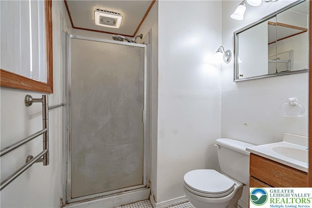 3442 Hickory Cir S, Whitehall Twp, PA 18103 - full bathroom with a stall shower, vanity, and tile patterned flooring