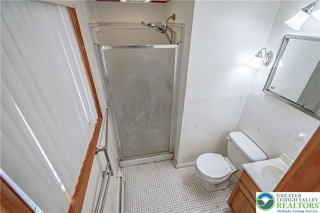 3442 Hickory Cir S, Whitehall Twp, PA 18103 - full bathroom with a stall shower, vanity, and tile patterned floors