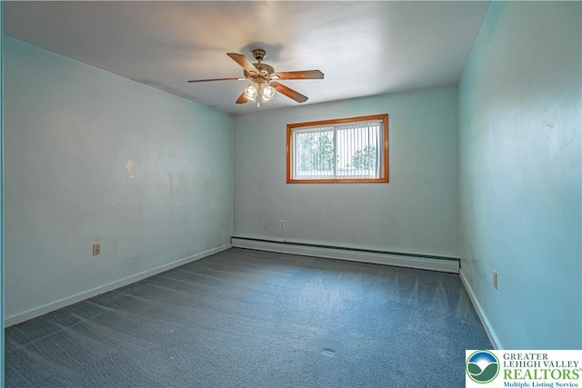 3442 Hickory Cir S, Whitehall Twp, PA 18103 - carpeted empty room with a baseboard radiator and ceiling fan