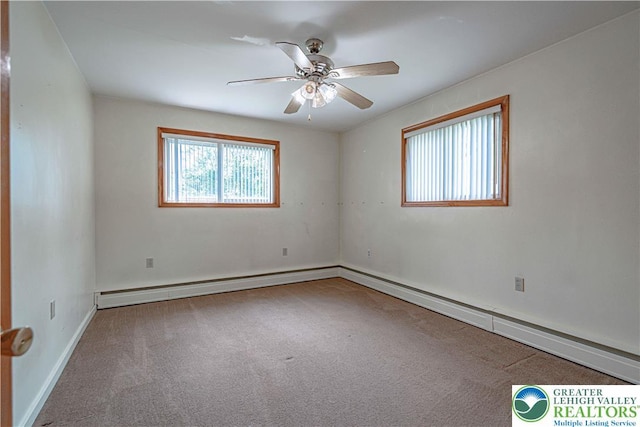 3442 Hickory Cir S, Whitehall Twp, PA 18103 - unfurnished room with carpet flooring, ceiling fan, and a baseboard heating unit