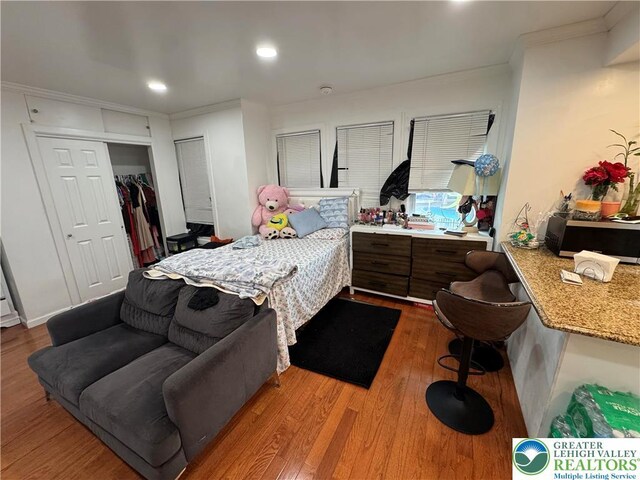 640 Park St, Allentown City, PA 18102 - bedroom featuring ornamental molding, wood finished floors, and recessed lighting