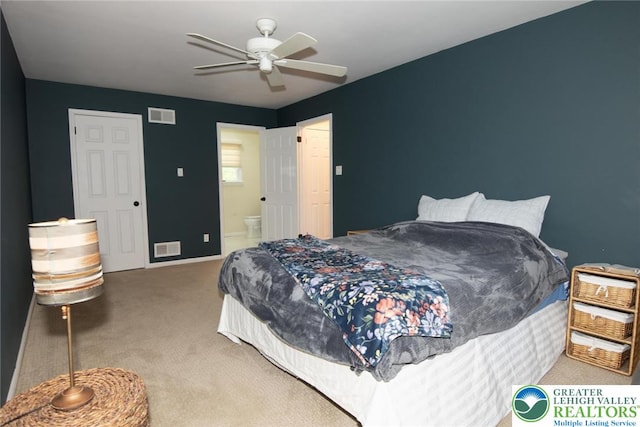 1325 Devon Cir S, Whitehall Twp, PA 18104 - bedroom with carpet floors, a ceiling fan, and ensuite bath