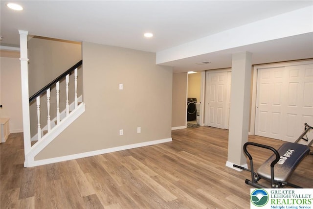 1325 Devon Cir S, Whitehall Twp, PA 18104 - workout room with recessed lighting, wood finished floors, and washer / clothes dryer