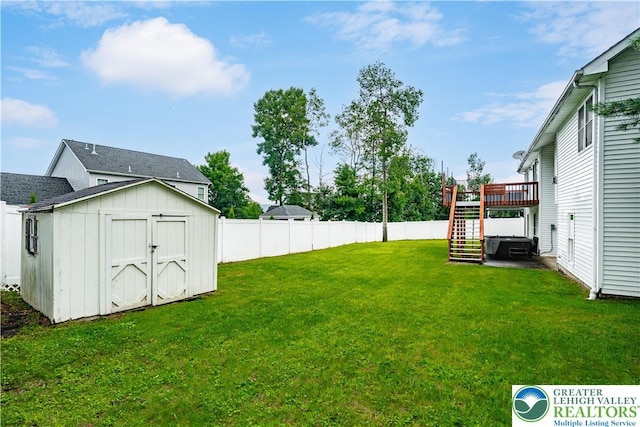620 Pittston Ave, Luzerne, PA 18641 - fenced yard featuring a wooden deck, a storage shed, and stairs