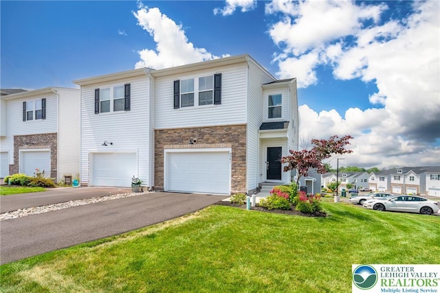 4901 Brookside Ct, Upper Saucon Twp, PA 18036 - multi unit property featuring stone siding, a garage, driveway, a front yard, and a residential view