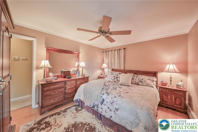 1812 Treeline Dr, Forks Twp, PA 18040 - bedroom featuring crown molding, light wood-style floors, a baseboard heating unit, and a ceiling fan
