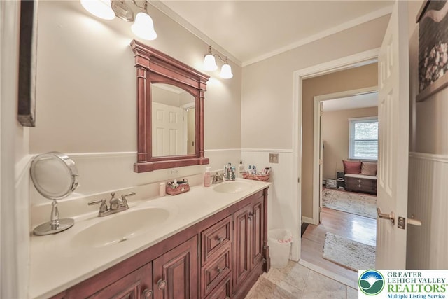 1812 Treeline Dr, Forks Twp, PA 18040 - bathroom featuring double vanity and crown molding