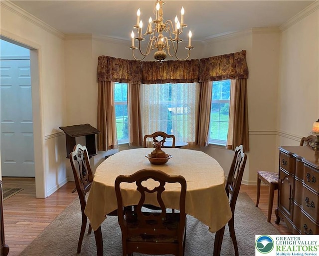 120 Palomino Cir, Washington Twp, PA 18013 - dining space featuring plenty of natural light, light wood-style flooring, a chandelier, and ornamental molding