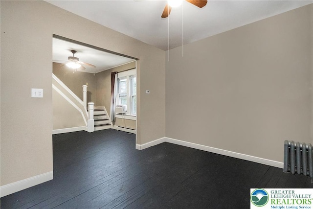 537 Seitz St, Easton, PA 18042 - unfurnished room with a ceiling fan, stairs, radiator, cooling unit, and a baseboard radiator