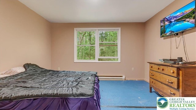 671 Dotters Corner Rd, Polk Twp, PA 18058 - bedroom featuring baseboard heating and carpet floors