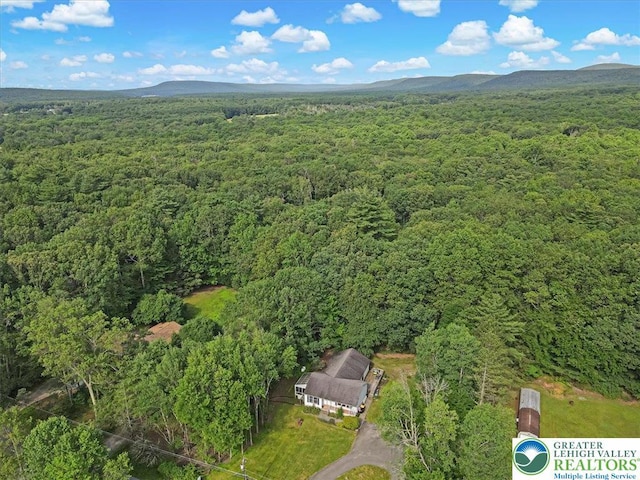 671 Dotters Corner Rd, Polk Twp, PA 18058 - aerial view of property's location featuring a heavily wooded area and a mountainous background