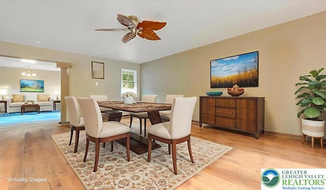 671 Dotters Corner Rd, Polk Twp, PA 18058 - dining area with a ceiling fan and light wood-style flooring