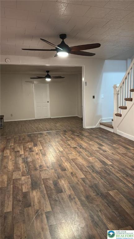 838 E Patterson St, Lansford Boro, PA 18232 - unfurnished living room with a ceiling fan, wood finished floors, and stairs