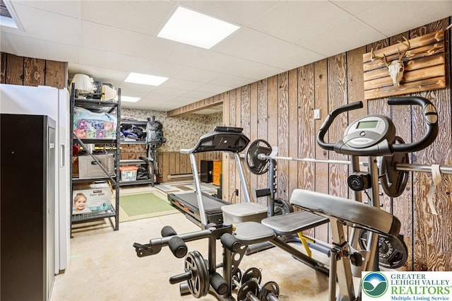 6365 Constitution Rd, Lowhill Twp, PA 18078 - exercise room with a drop ceiling and wood walls