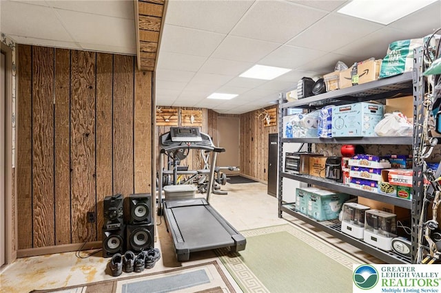 6365 Constitution Rd, Lowhill Twp, PA 18078 - exercise room featuring wood walls and a paneled ceiling