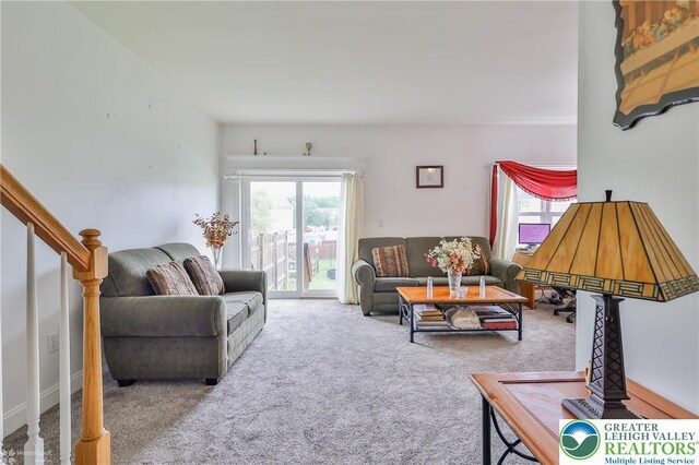 205 Maple Ct, Alburtis Boro, PA 18011 - carpeted living area with stairs