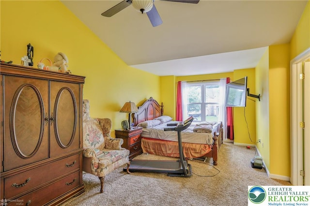 205 Maple Ct, Alburtis Boro, PA 18011 - bedroom with carpet flooring, lofted ceiling, and a ceiling fan