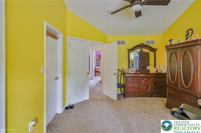 205 Maple Ct, Alburtis Boro, PA 18011 - carpeted bedroom with vaulted ceiling and a ceiling fan