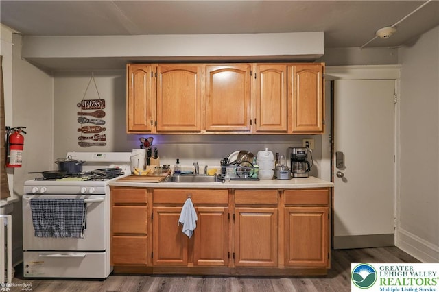 209 Cattell St, Easton, PA 18042 - kitchen featuring white gas range oven, wood finished floors, and light countertops