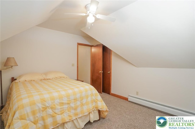 717 Claremont Ave, Schuylkill, PA 18252 - carpeted bedroom with a baseboard radiator, lofted ceiling, and ceiling fan