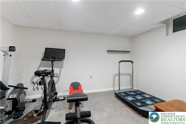 8067 Heritage Dr, Lower Macungie Twp, PA 18011 - exercise area featuring carpet and a drop ceiling