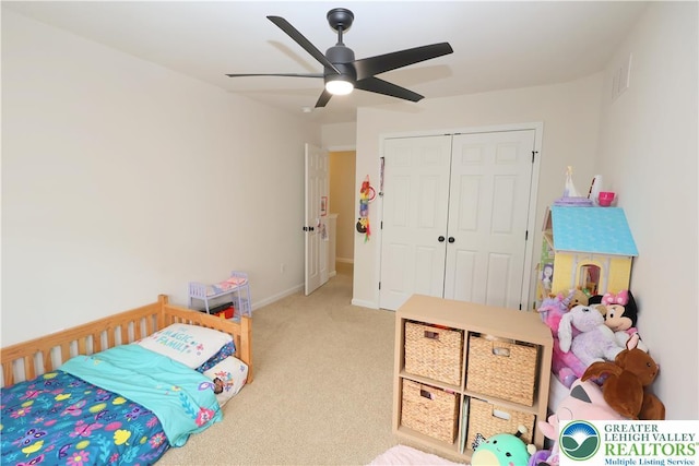 330 Bendelow Ln, Northampton Boro, PA 18067 - bedroom featuring light carpet, a closet, and ceiling fan