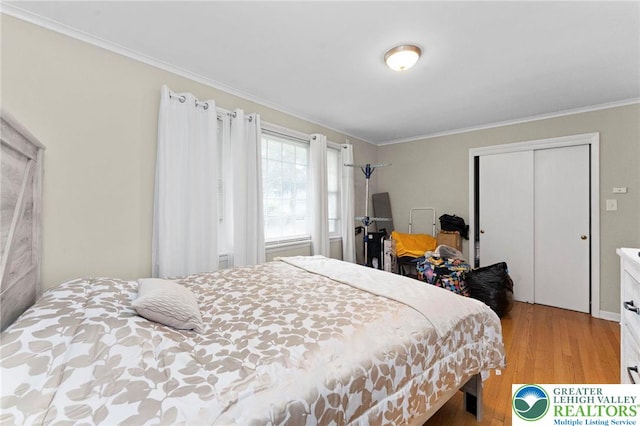 4116 Springmill Rd, Whitehall Twp, PA 18052 - bedroom with light wood-style flooring, crown molding, and a closet