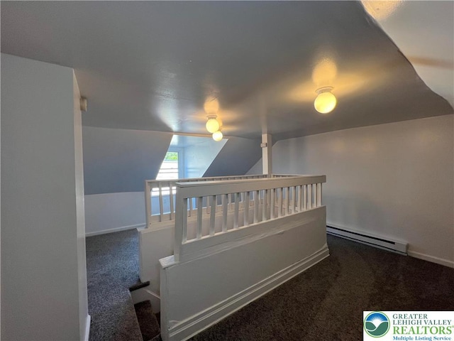 18 S Bradford St, Allentown City, PA 18109 - additional living space featuring a baseboard heating unit, carpet flooring, and vaulted ceiling
