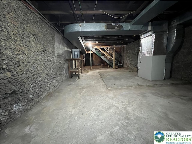 18 S Bradford St, Allentown City, PA 18109 - unfinished basement featuring stairs and heating unit