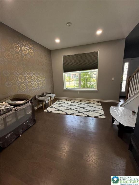 3563 Sweetgum Dr, Lower Nazareth Twp, PA 18064 - living area featuring plenty of natural light, wood finished floors, recessed lighting, and stairway