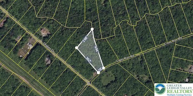 626 Cross Run Rd, Penn Forest Twp, PA 18229 - aerial overview of property's location featuring property boundaries highlighted
