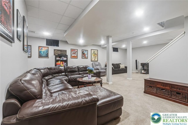 3334 Coventry Dr, Lower Macungie Twp, PA 18062 - living area with carpet flooring and a paneled ceiling