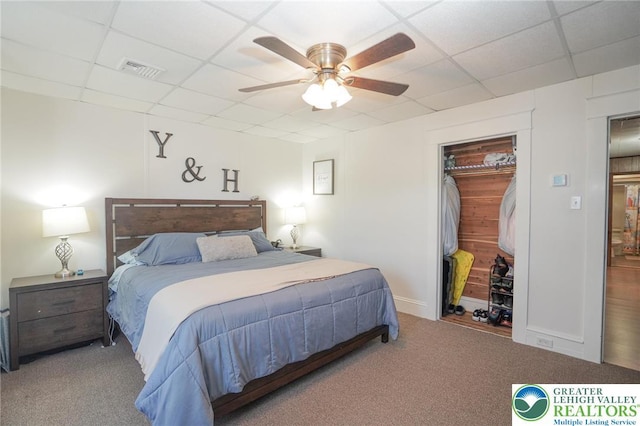 126 W High St, Coaldale Boro, PA 18218 - carpeted bedroom featuring a paneled ceiling, a closet, and ceiling fan