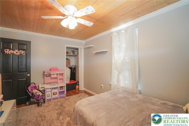 126 W High St, Coaldale Boro, PA 18218 - bedroom featuring wood ceiling, crown molding, ceiling fan, and a closet