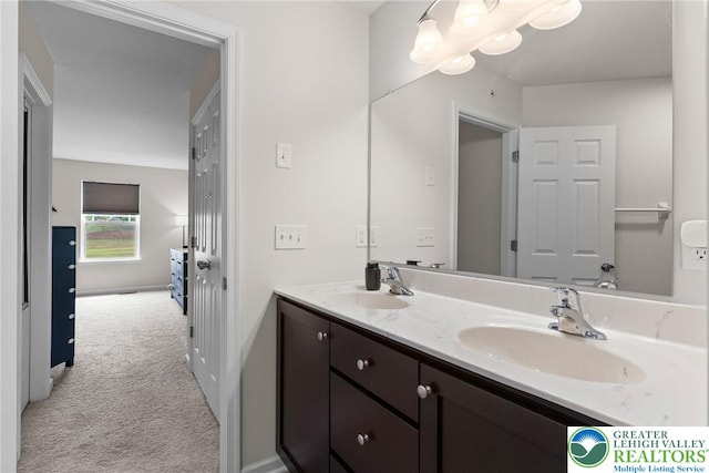 4435 Benjamin Ct, Upper Milford Twp, PA 18049 - bathroom featuring double vanity and a chandelier