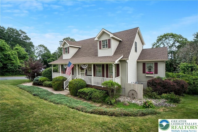 2300 Woodridge Ter, Easton, PA 18045 - cape cod house featuring covered porch, a shingled roof, and a front yard