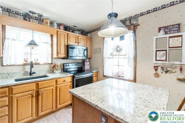 2300 Woodridge Ter, Easton, PA 18045 - kitchen with appliances with stainless steel finishes, healthy amount of natural light, and light stone counters