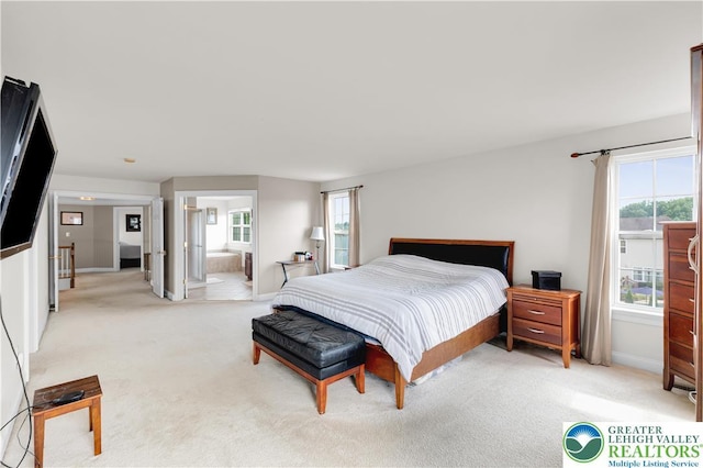 4325 Crosswinds Dr, Easton, PA 18045 - bedroom featuring light colored carpet, multiple windows, and ensuite bathroom