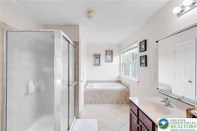 4325 Crosswinds Dr, Easton, PA 18045 - full bath with vanity, a shower stall, a garden tub, and tile patterned floors