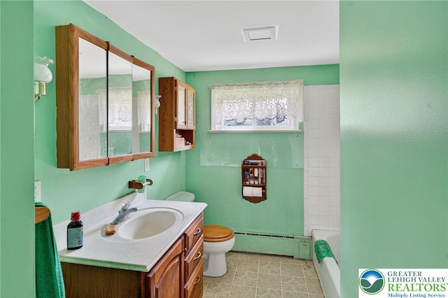 4157 Butternut Dr, Lehigh Twp, PA 18088 - bathroom with a baseboard heating unit, vanity, and tile patterned floors
